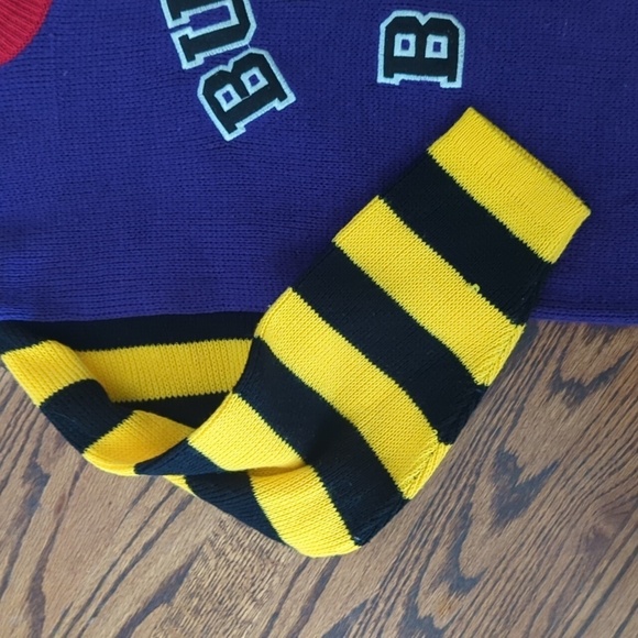 Vtg 90s Bugle Boy Purple/Red/Black Yellow Striped Embroidered Sweater Sz xS - Picture 6 of 9